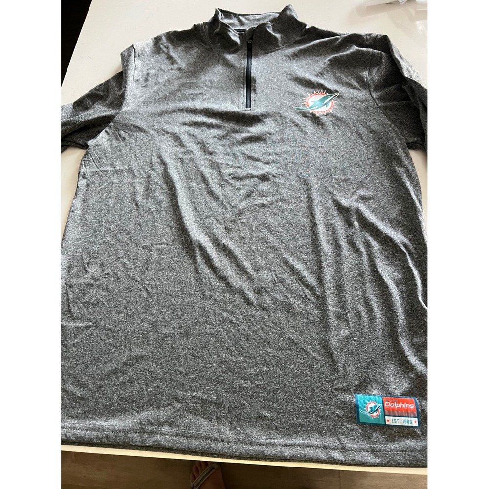 NFL Ultra Game Miami Dolphins Mens Quarter Zip Pullover Grey Heather Large